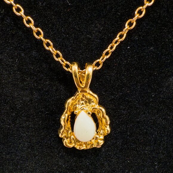 VTG 1983 Ronte of Beverly Hills Gold Vermeil Genuine Opal Necklace with Box - Picture 3 of 8